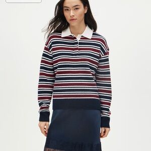 J. Crew Striped Polo-Collar Sweater in Navy, White & Burgundy